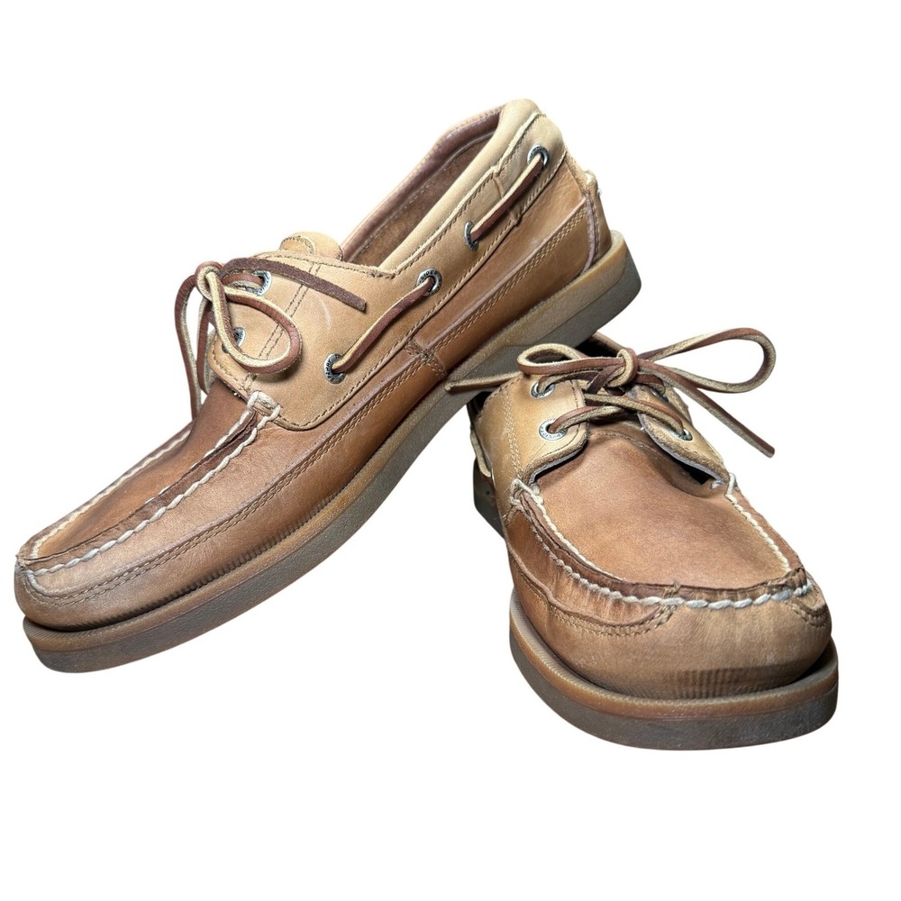 Sperry Boat Shoes Mens 9M Tan Good Leather Gold Cup Moc Toe 0764043